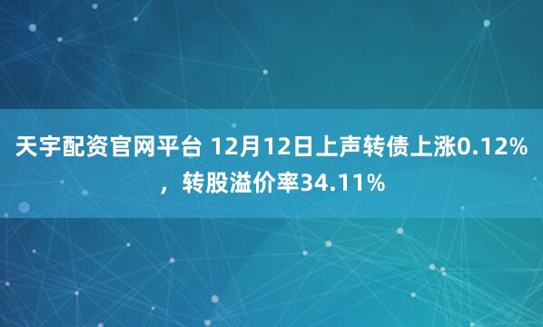 天宇配资官网平台 12月12日上声转债上涨0.12%,转股溢价率34.11%